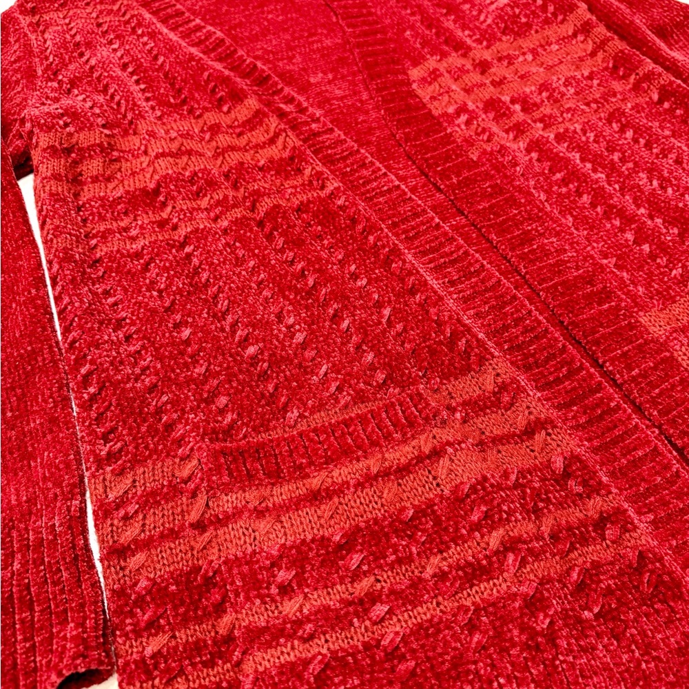EUC – Croft and Barrow Red Chenille Open Cardigan Sweater – Medium - Picture 2 of 7